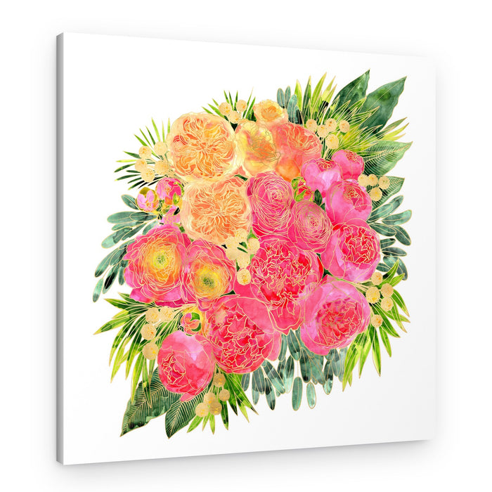 Vibrant Pink Gold Florals – Canvas Print