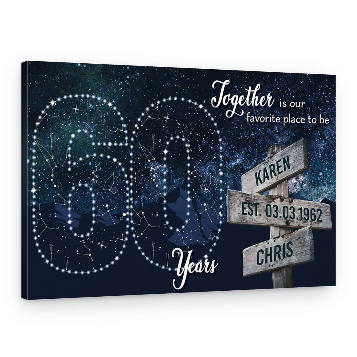60 Years Together Star Map Street Sign Names Canvas Gift – Canvas Print – 2 Names
