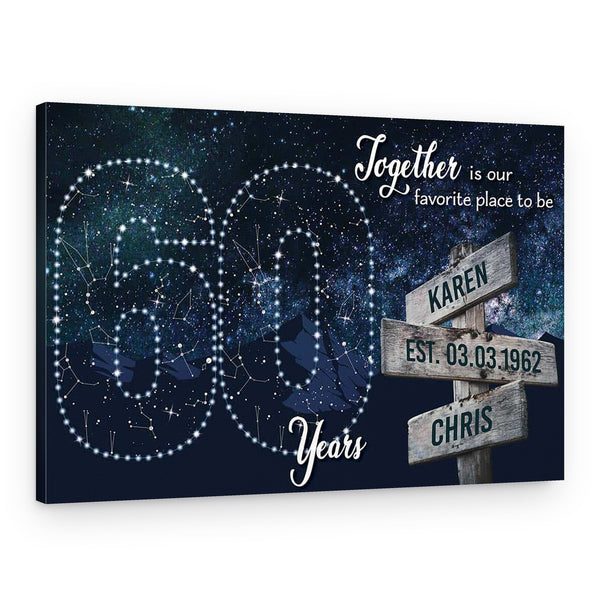 60 Years Together Star Map Street Sign Names Canvas Gift