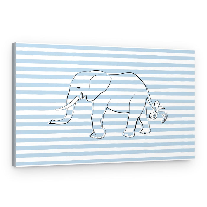 Baby Elephant Blue Stripes – Canvas Print