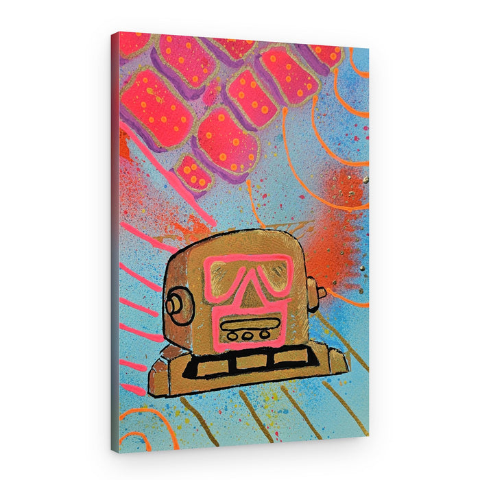 Vibrant Gold Robot Head – Canvas Print