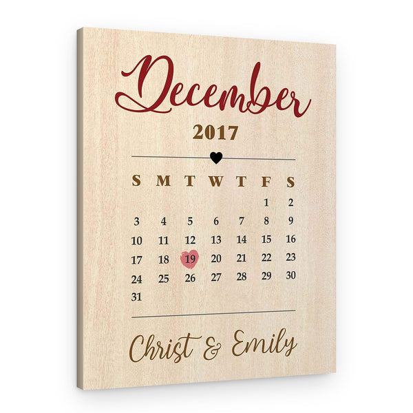 5th Wood Anniversary Custom Calendar Canvas Print