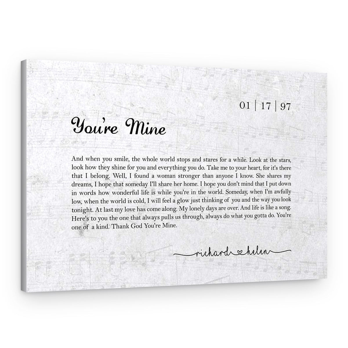 25th Anniversary Custom Song Lyrics Canvas Print – A Minimalist Expression of Love – Canvas Print