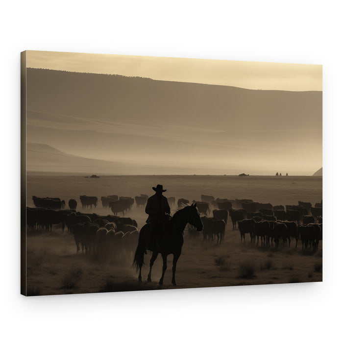 Golden Hour Cowboy Herd – Canvas Print
