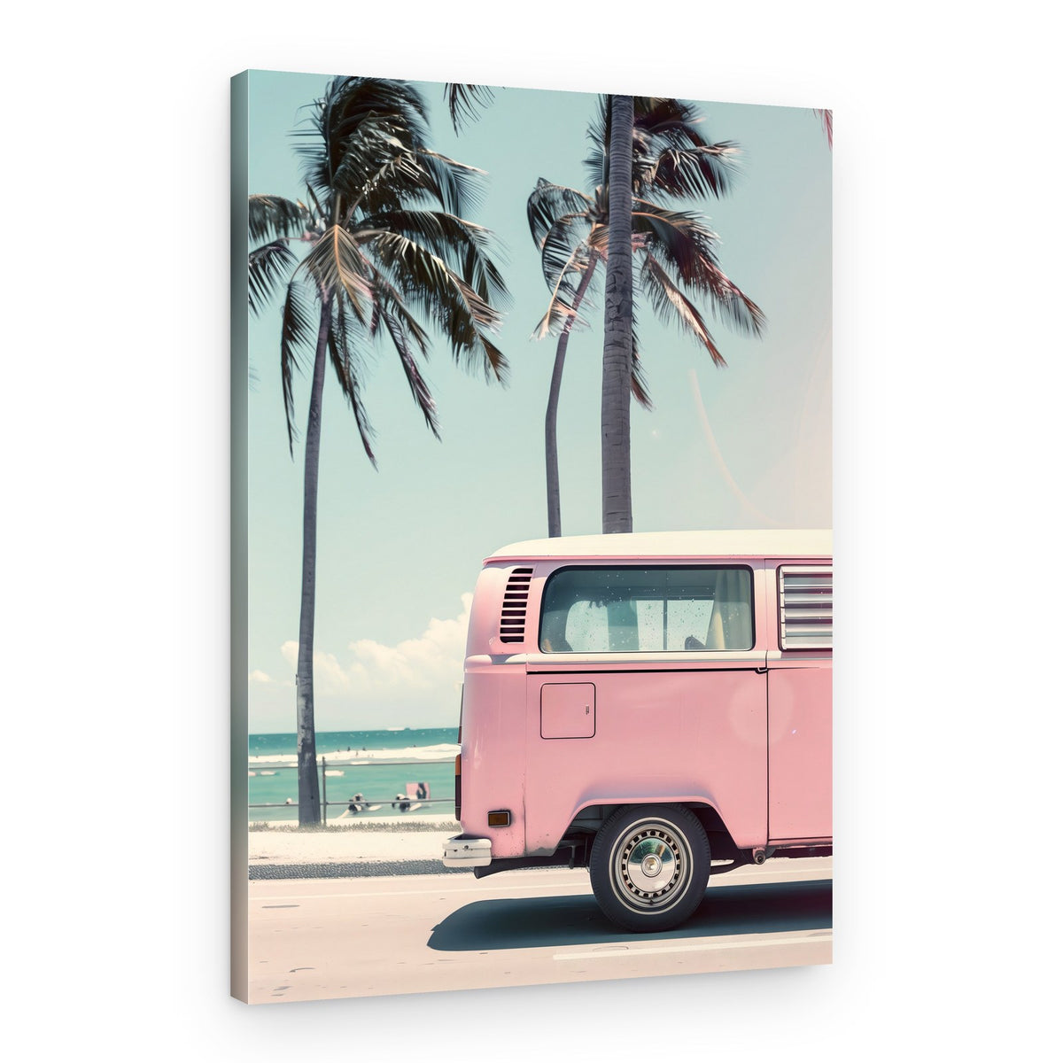 Retro Pink Beach Van – Canvas Print