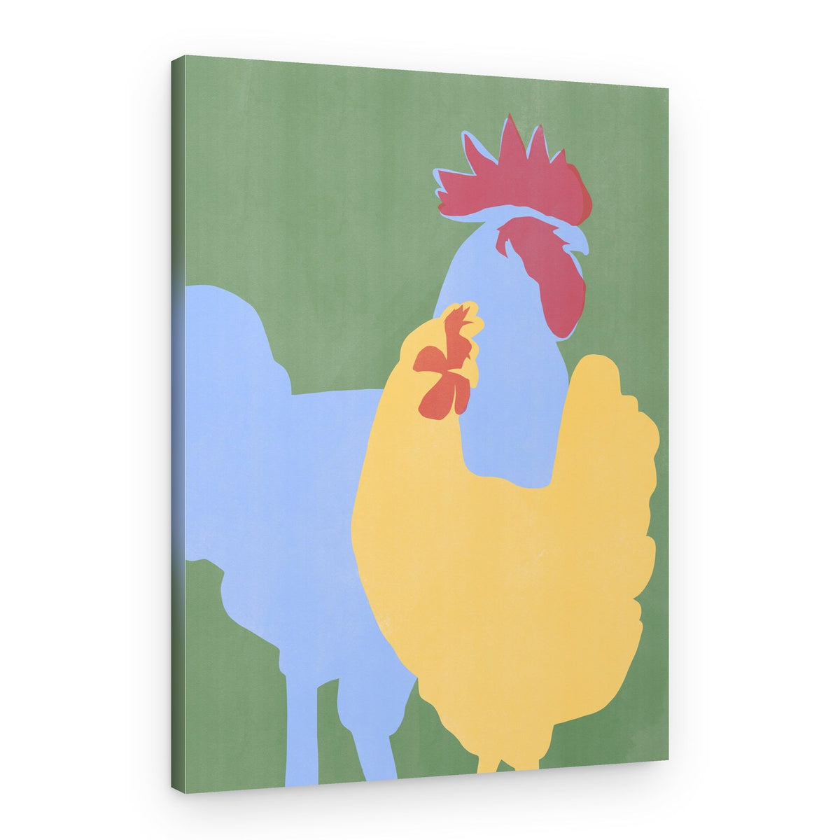 Blue Rooster Yellow Hen – Canvas Print