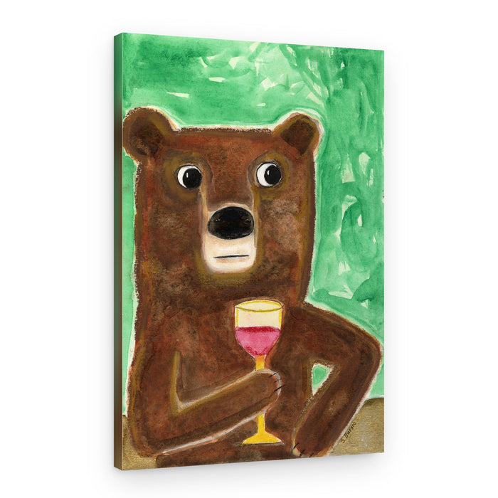 Forest Bear Sips Wine – Canvas Print