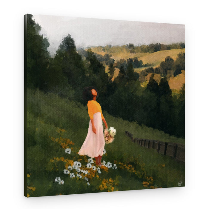 Woman in Wildflower Field – Canvas Print