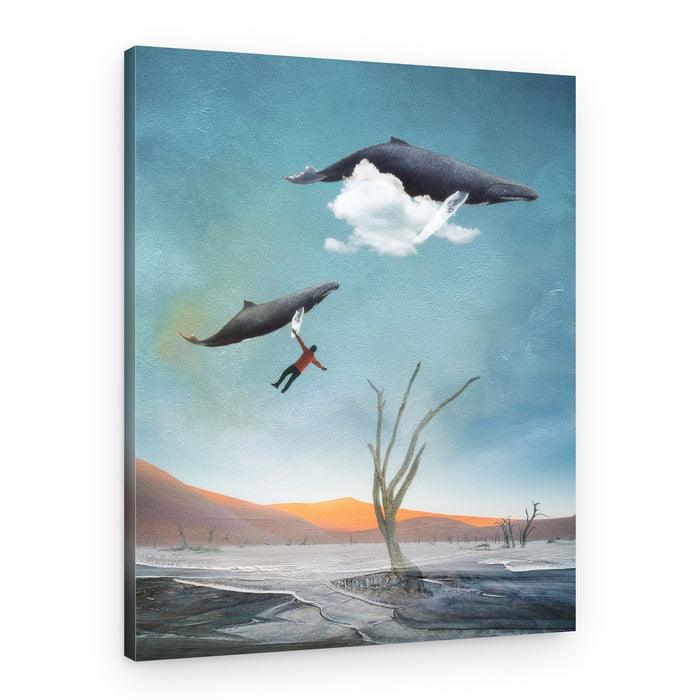 Surreal Desert Whale Flight – Canvas Print