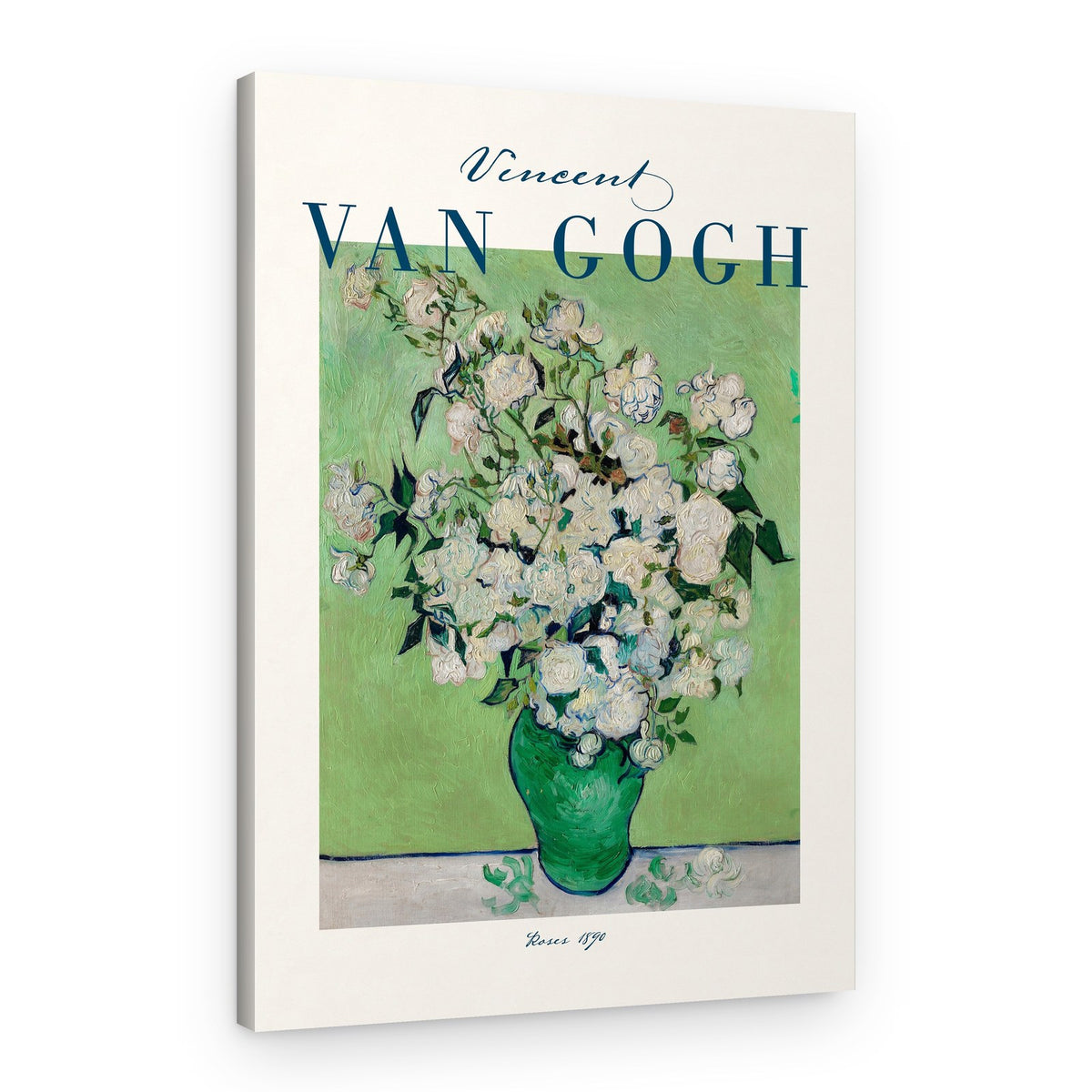 White Roses in Green Vase – Canvas Print