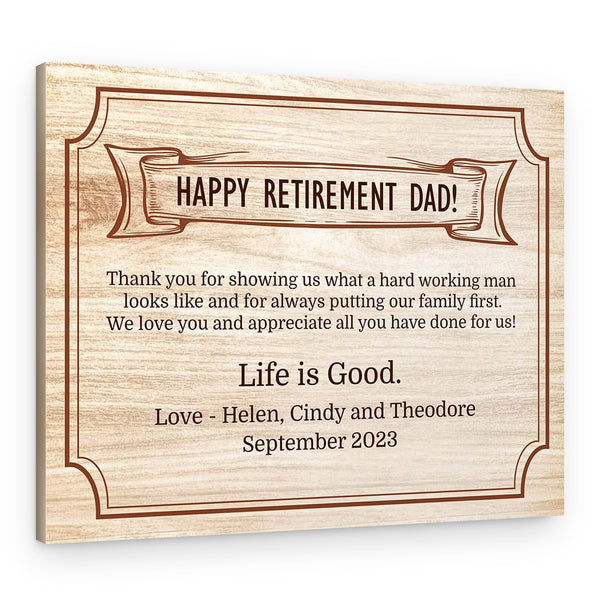 Custom Wood Retirement Gift For Dad Canvas Print