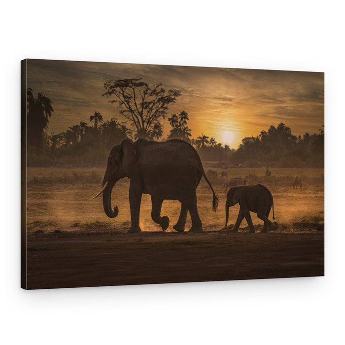 African Sunset Elephants – Canvas Print