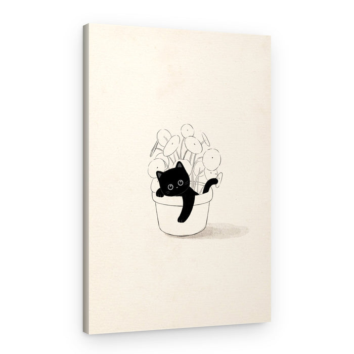 Playful Cat in Pot – Canvas Print
