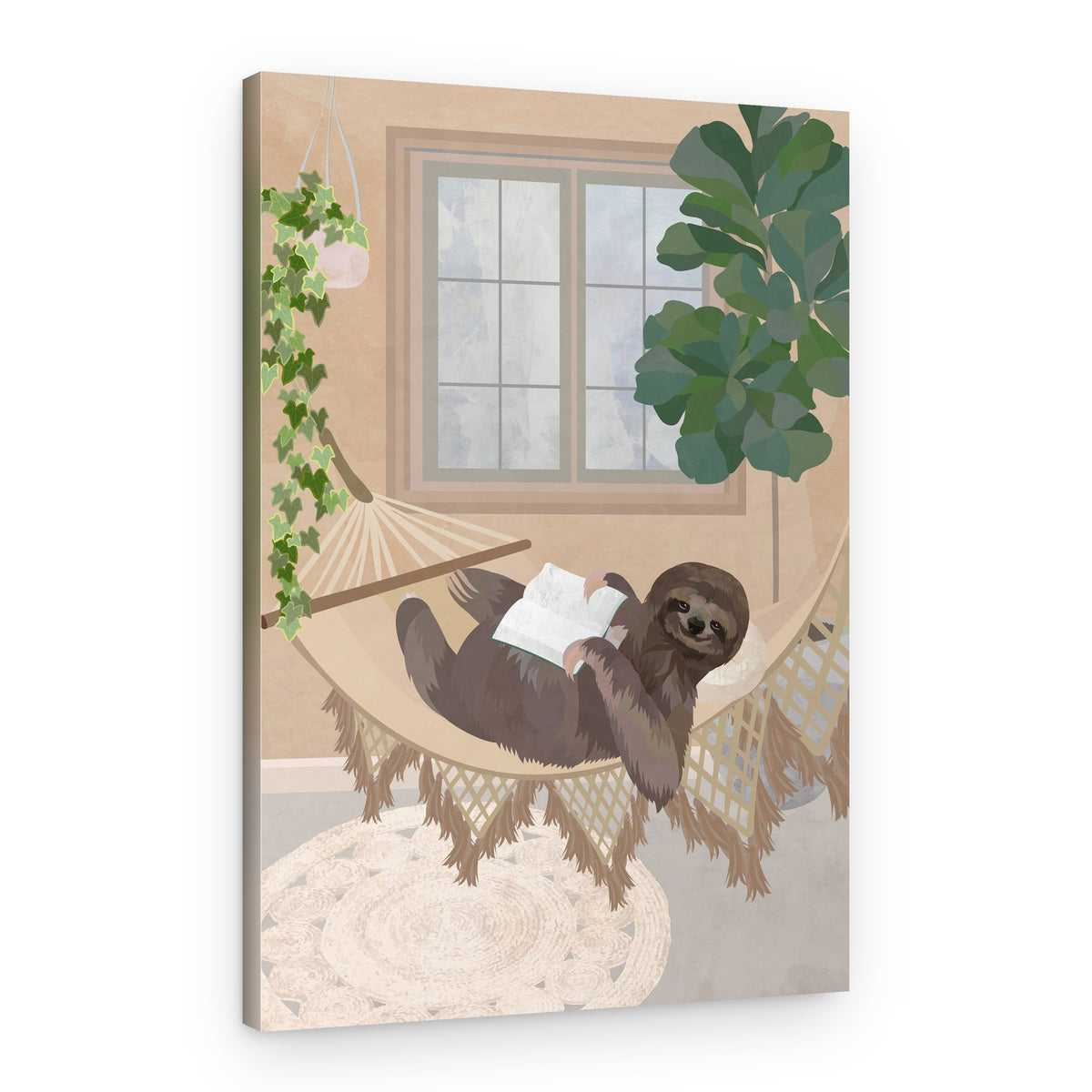 Cozy Sloth Reading – Canvas Print