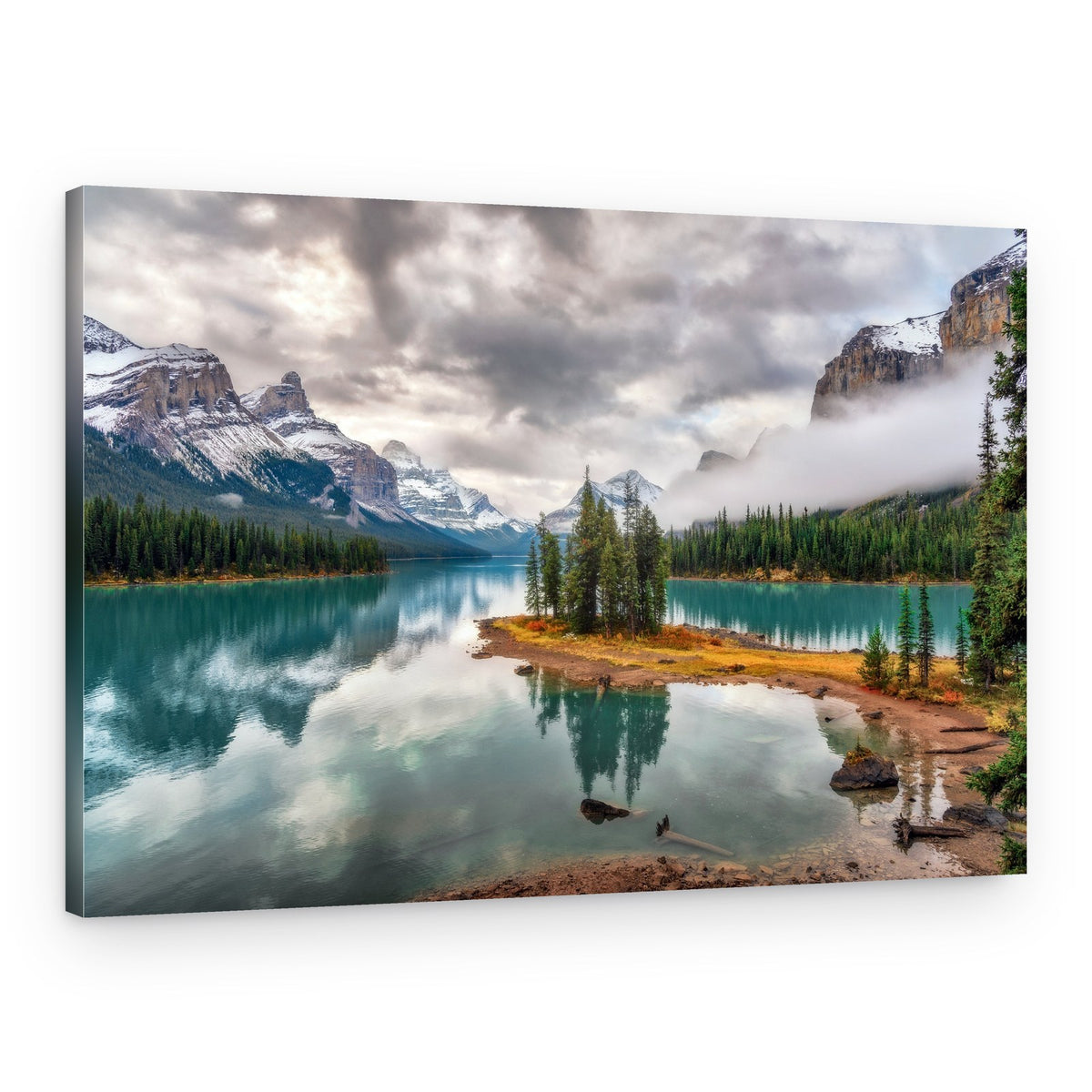 Tranquil Mountain Lake Island – Canvas Print