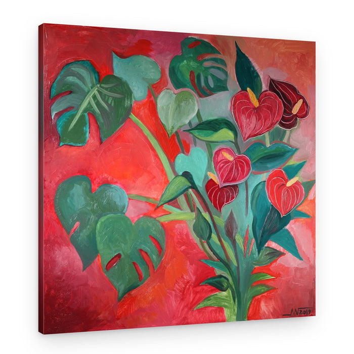 Tropical Monstera Anthurium Blooms – Canvas Print