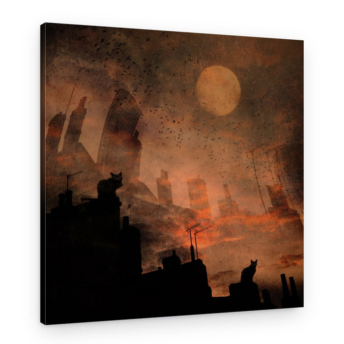 Moonlit Rooftop Cats – Canvas Print