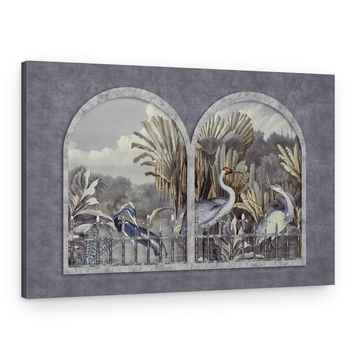 Elegant Cranes Tropical Garden – Canvas Print