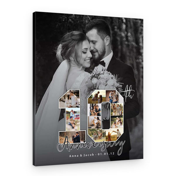 Number 10th Anniversary Black And White Custom Photo Canvas Print