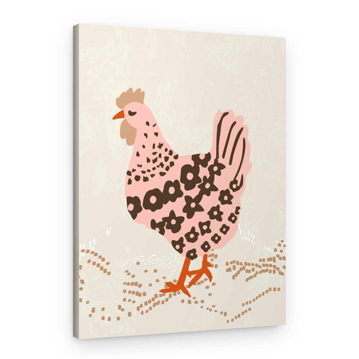 Pink Floral Chicken – Canvas Print