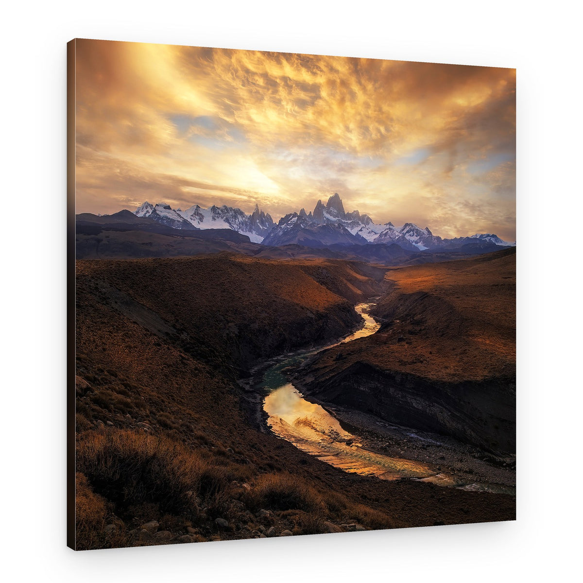 Golden Hour Mountain River – Canvas Print