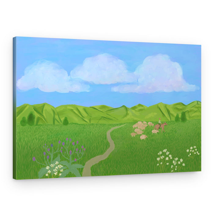 Shepherd in Green Pasture – Canvas Print