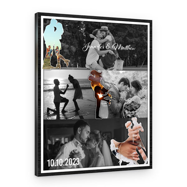 Couple Photo Collage (Met – Engaged – Married) Canvas Print