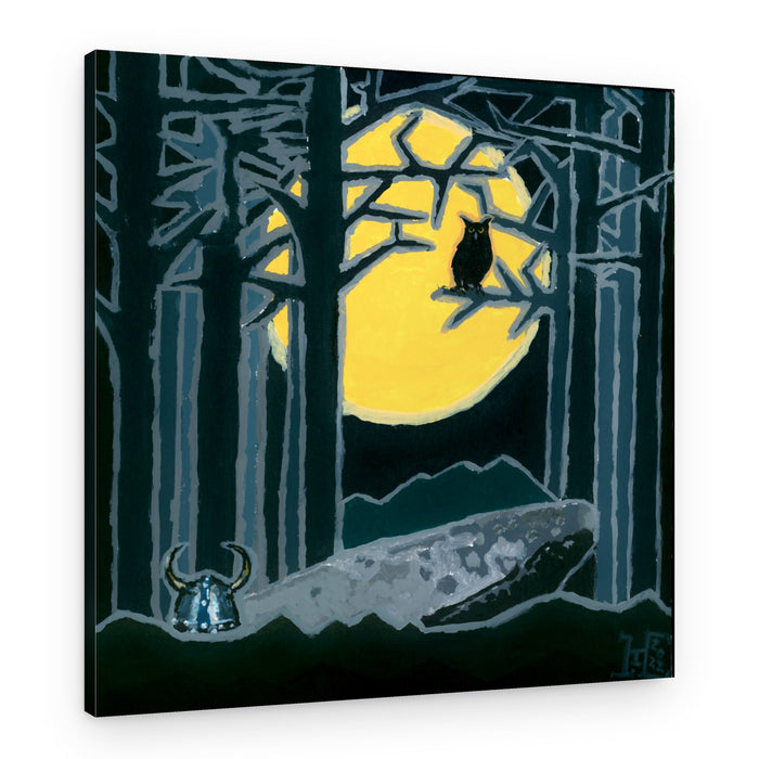 Owl and Viking Moonlight – Canvas Print