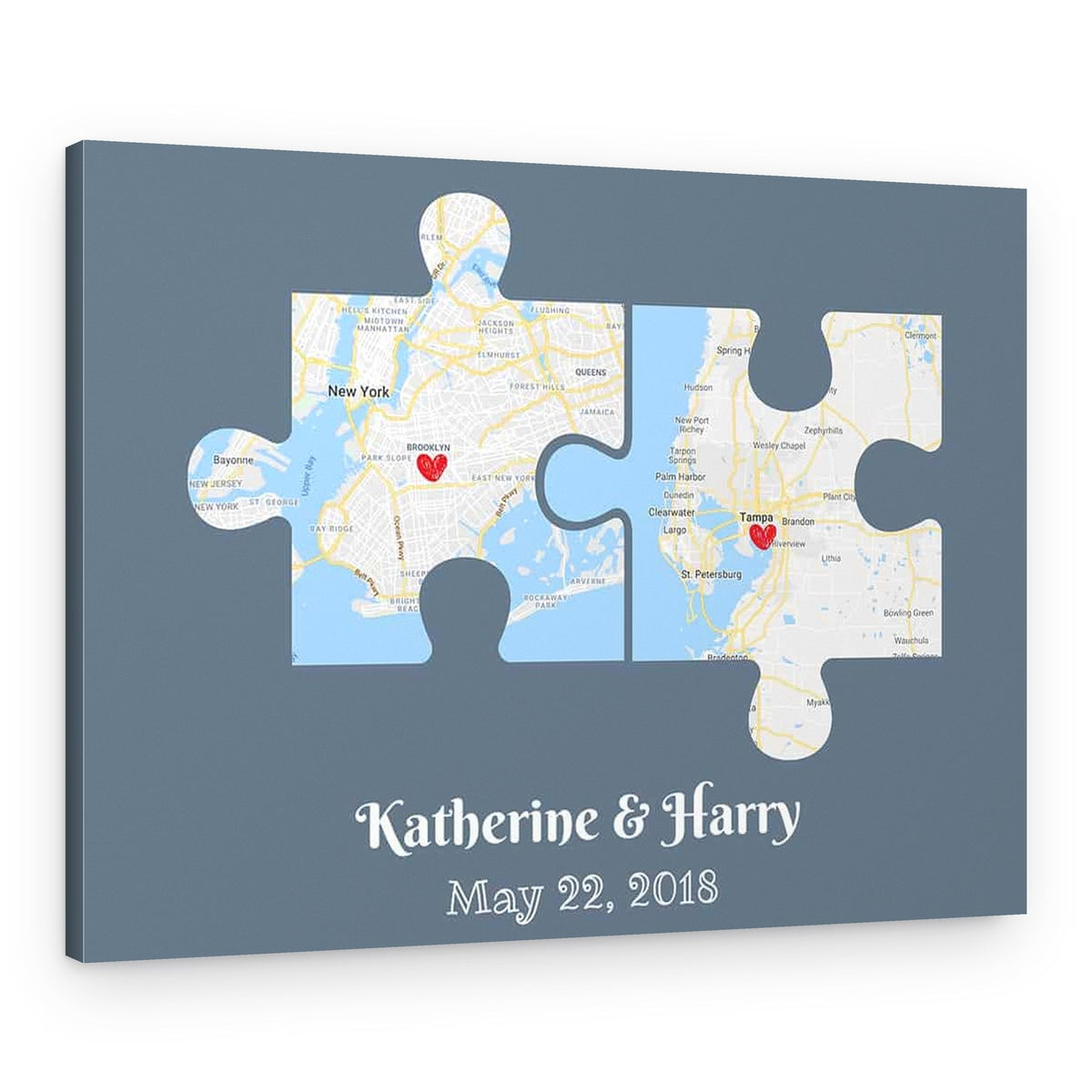 Personalized Couple Puzzle Map Canvas Print – Canvas Print