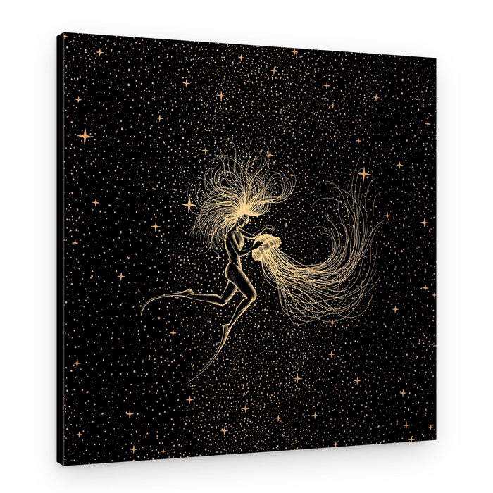 Diver & Jellyfish Solo (Color Grad Turquoise) – Canvas Print