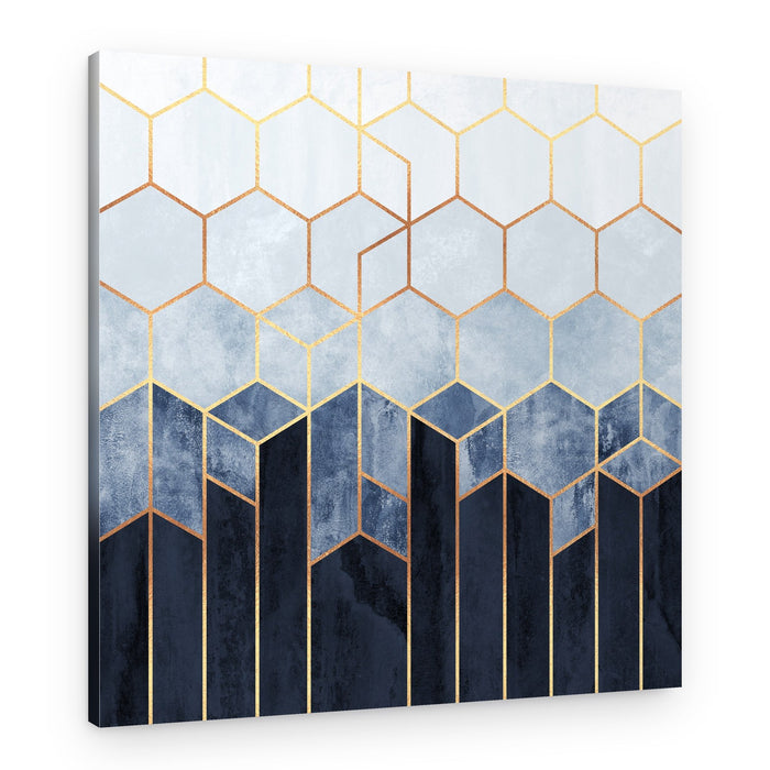 Golden Blue Hexagons – Canvas Print