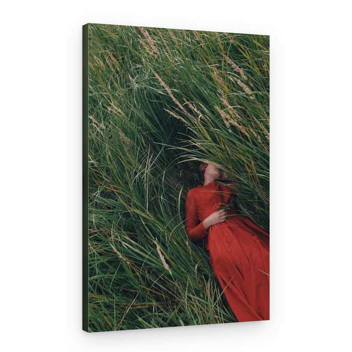 Woman in Red Meadow – Canvas Print