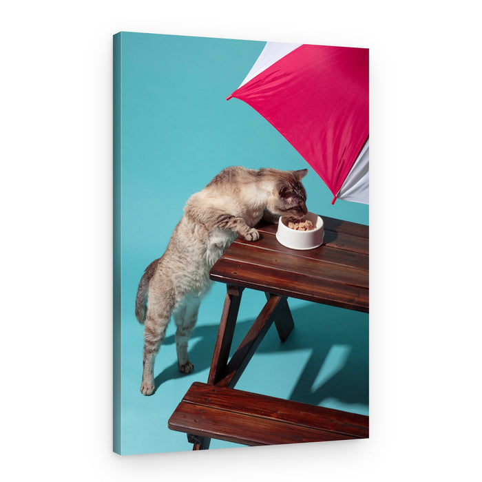 Cat's Outdoor Lunch – Canvas Print