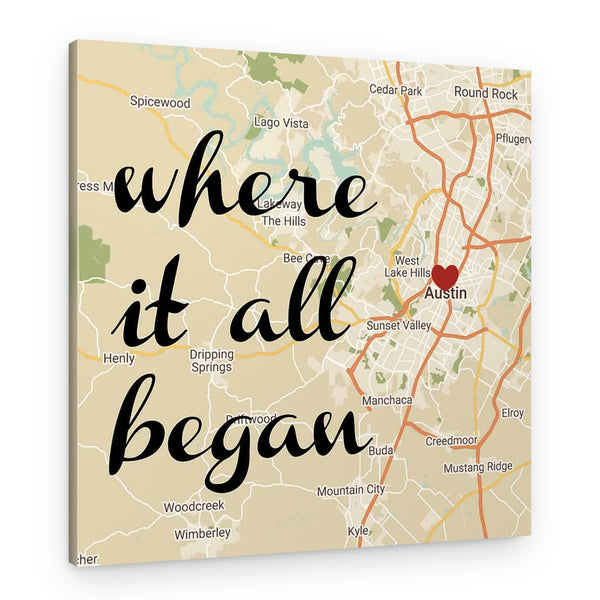 Where It All Began Square Map Canvas Print