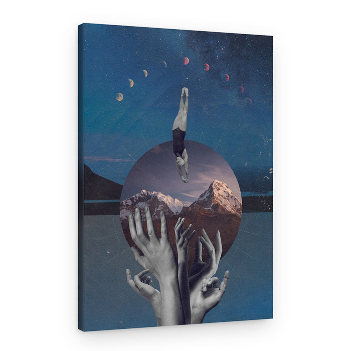 Cosmic Diver Moon Embrace – Canvas Print