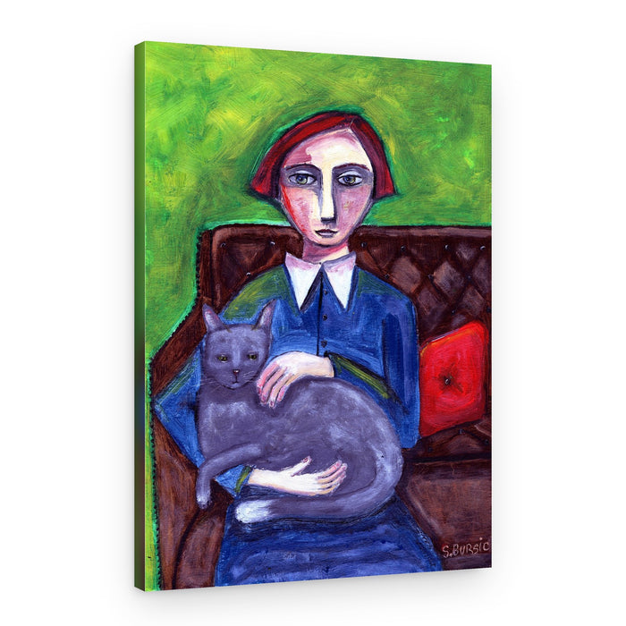 Pensive Woman and Cat – Canvas Print