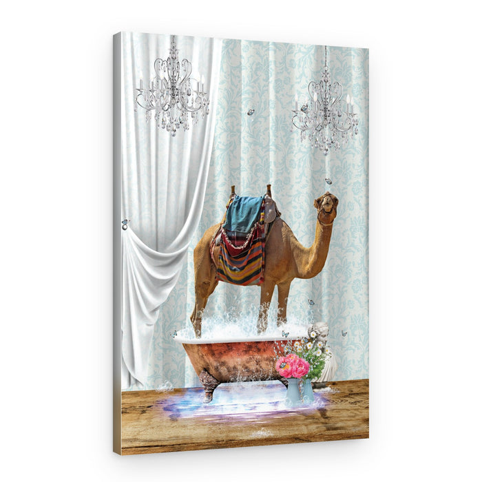 Whimsical Camel Bath – Canvas Print