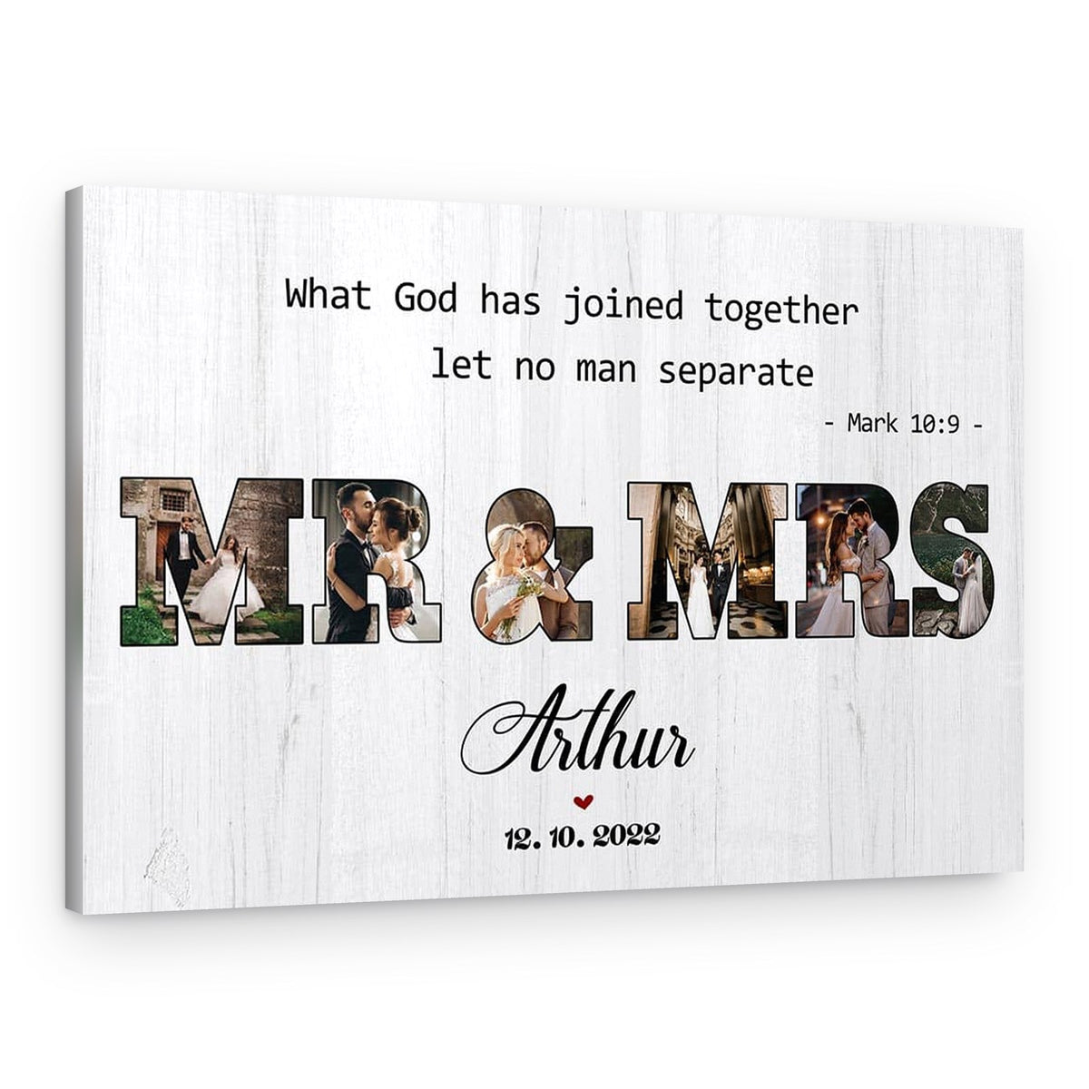 Mr And Mrs Photo Collage Word Art Canvas Print with Mark 10:9 – Canvas Print