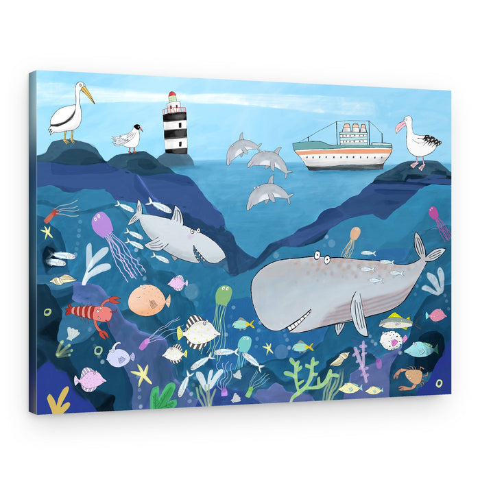 Happy Whale And Friends – Canvas Print