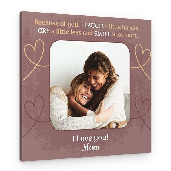 Because of You Custom Message and Photo Canvas – Mother Daughter Photo Canvas