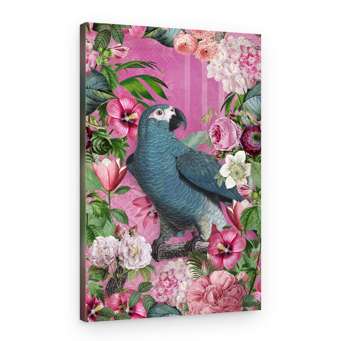 Blue Parrot Floral Garden – Canvas Print