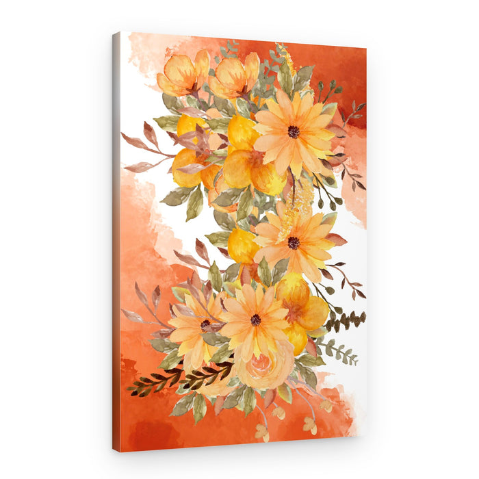 Orange Autumn Watercolor Floral – Canvas Print