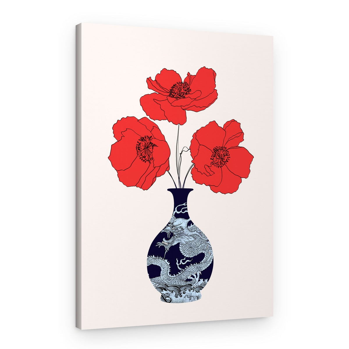 Red Poppies Dragon Vase – Canvas Print