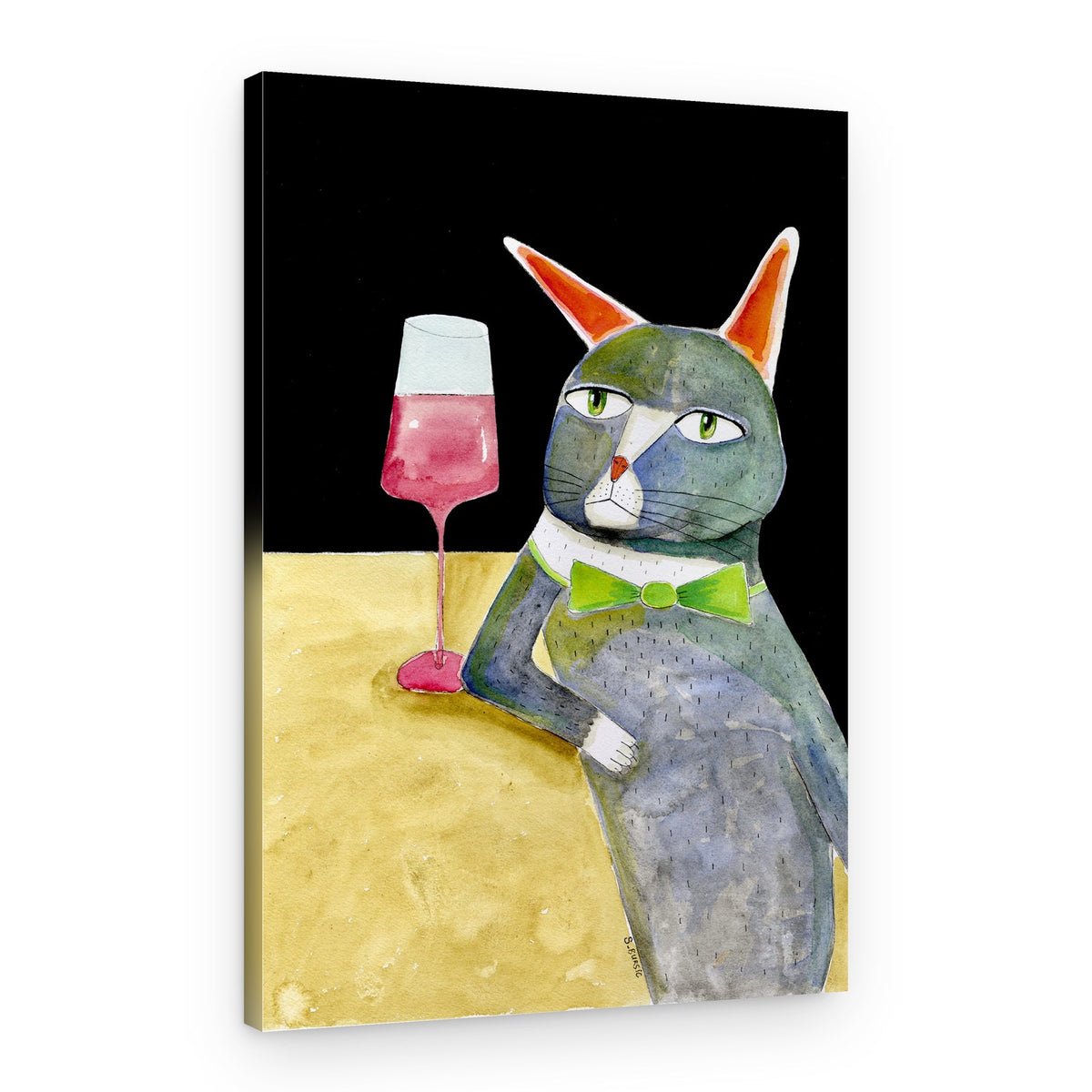 Dapper Cat With Wine – Canvas Print