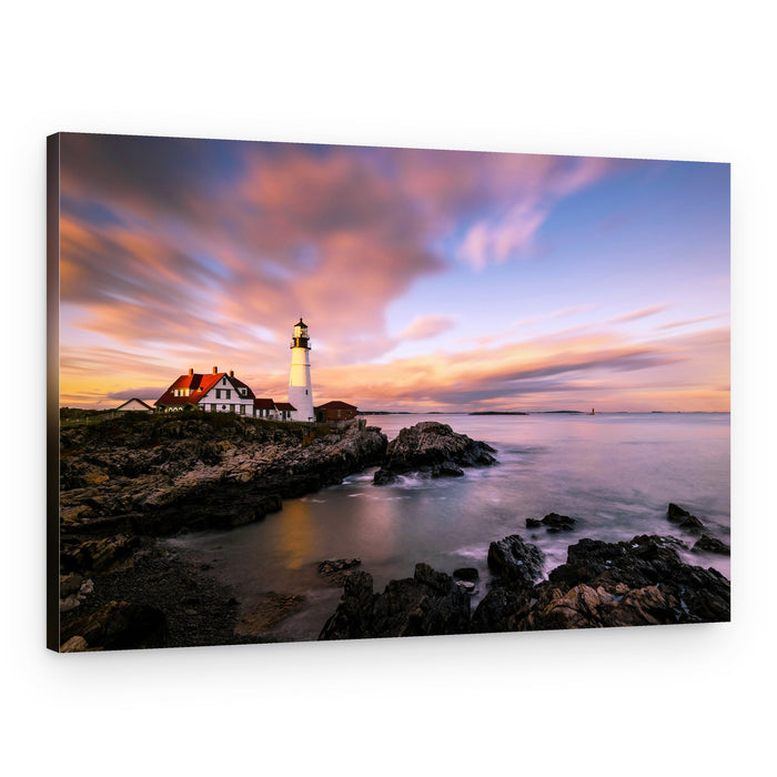 Lighthouse Sunset Glow – Canvas Print