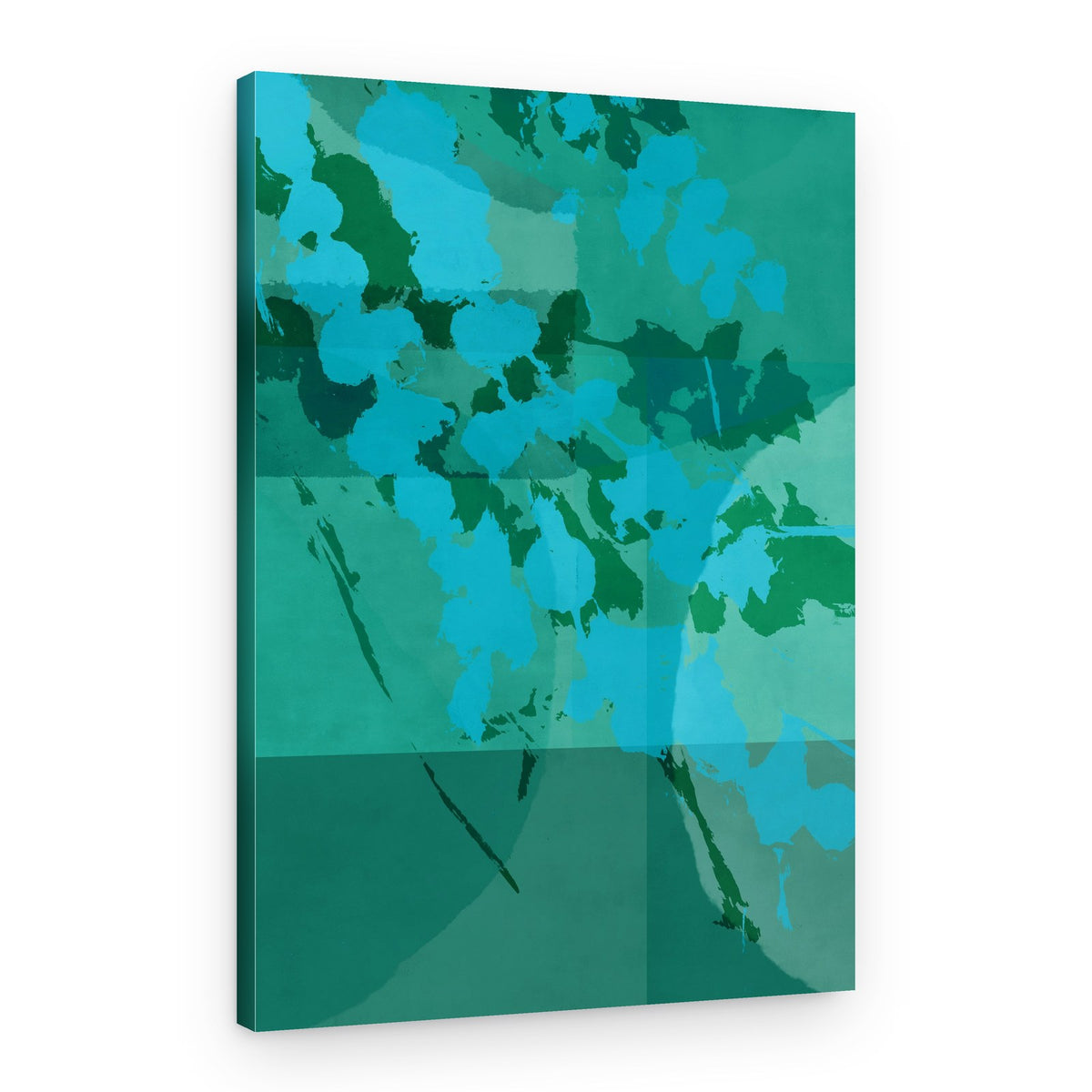 Abstract Botanical. Florals in blue, green, turquoise – Canvas Print