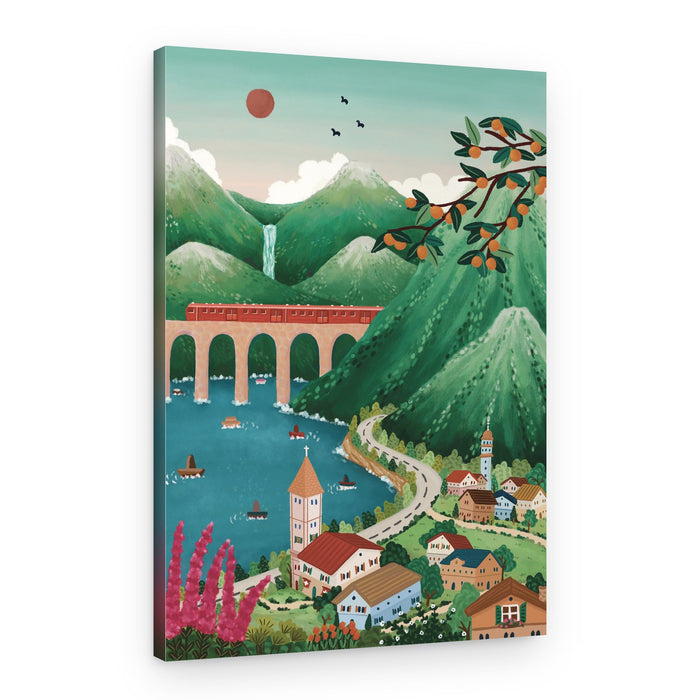 Idyllic Mountain Lake Train – Canvas Print