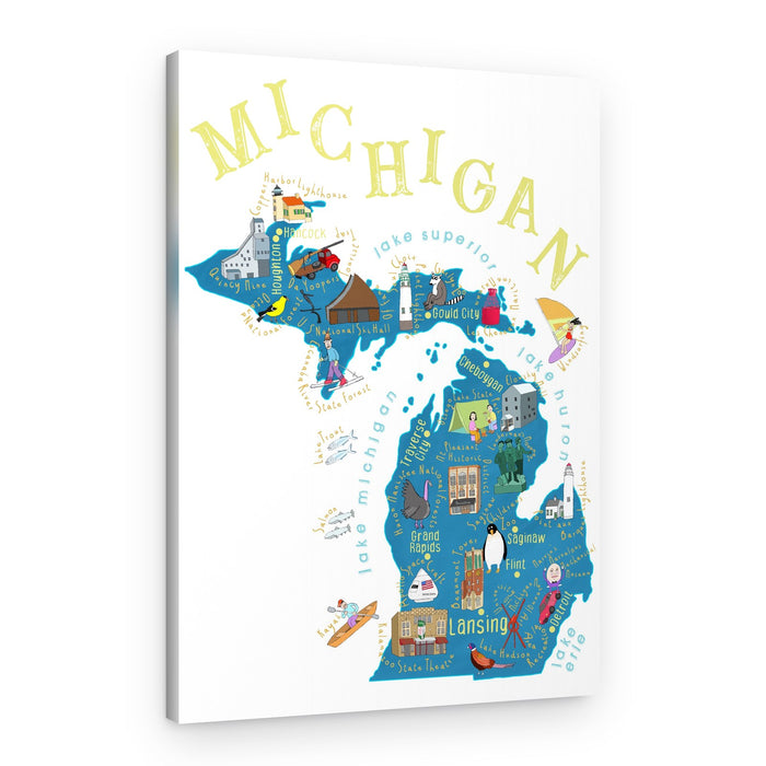 Whimsical Michigan Map – Canvas Print