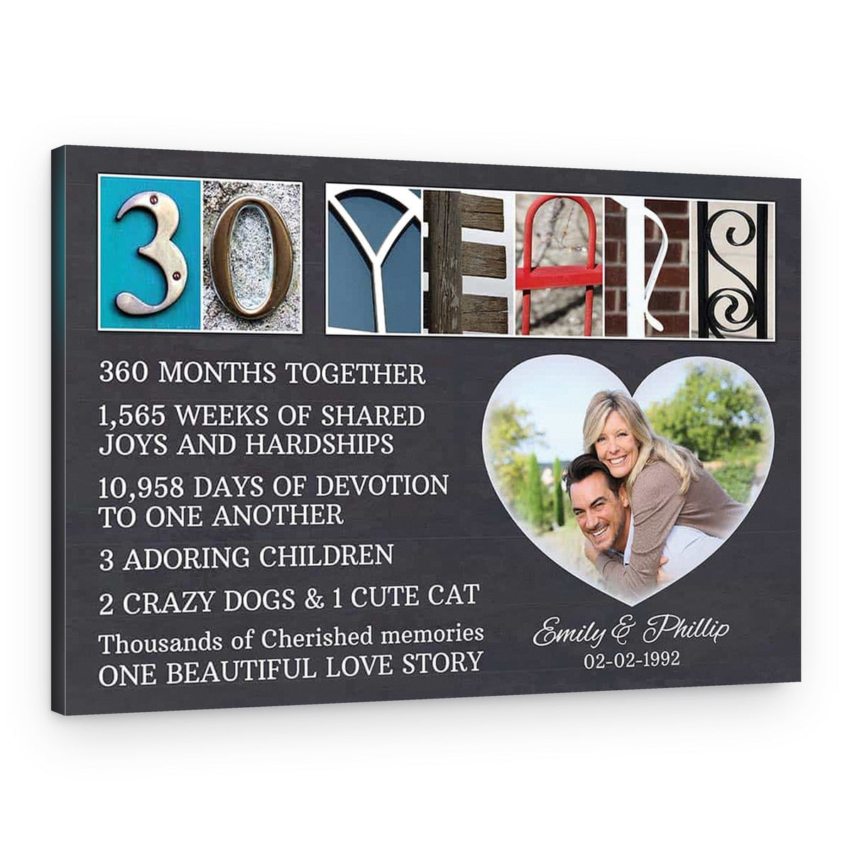 30th Anniversary Canvas – Milestone Letter Art Gift – Canvas Print
