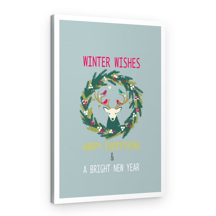 Winter Wishes Deer Wreath – Canvas Print